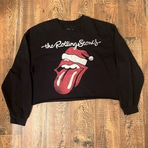 Black Rolling Stones Christmas Cropped Sweatshirt.  SZ.XL